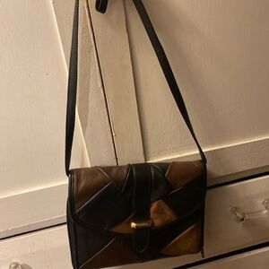 Vintage Patchwork Crossbody Bag in Black and Brown